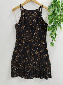 Women's Floral Dress - 黑色和金色 - 查看 2