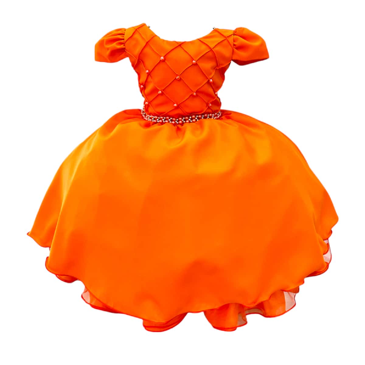 Children's Terracotta Dress With Ribbed Bust And Pearl Belt - 橘色 - 查看 1