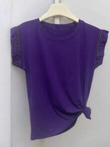 Lace Sleeve T-Shirt Women's Fashion Elegant Blouses - 紫色 - 查看 3
