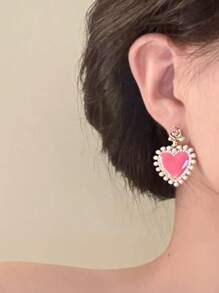 1 paire Boucles d'oreilles vintage romantiques avec perle en forme de rose et de cœur, clous d'oreilles de style français élégant haut de gamme