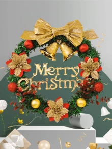 Vòng hoa Giáng sinh nhân tạo cổ điển, Đồ trang trí treo tường bằng nhựa với hoa màu đỏ và điểm nhấn màu vàng, Thích hợp để trang trí ngày lễ, Tương thích với Giáng sinh và Halloween, Không cần nguồn điện, Dành cho cửa trước, tủ, Trang trí tường - vòng hoa giáng sinh - Xem 1