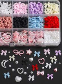 500PCS 3D Nail Decoration And Peace Bottom Pearl, A Variety Of Style Resin Bow Accessories Pink And White Star -Shaped Heart -Shaped Flat -Back Pearl Style Mixed, Used For Manual DIY Art Decoration - 彩色 - 查看 5