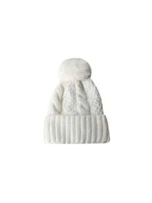 1pc New Knitted Winter Hat With Wide Brim, Fashion & Warm, Plain Color, Suitable For Teens & Women, Thermal Lined