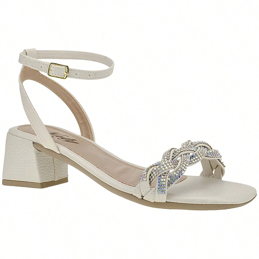 Women's Sandals With Thick Medium Heel, Rhinestone Straps, Party Tie - Màu be - Xem 1