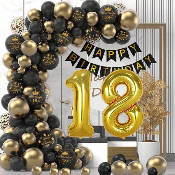 طقم قوس بالونات حفلة عيد الميلاد 18 ، 30 ، 40 ، 50 باللون الأسود والذهبي ، بالونات أرقام بريق 40 بوصة، ديكورات حفلة