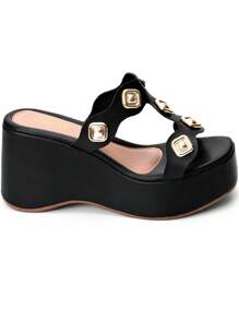 Women's Wedge Sandal Comfortable Studded Lumiss Clogs - màu đen - Xem 3