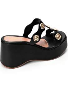 Women's Wedge Sandal Comfortable Studded Lumiss Clogs - màu đen - Xem 5
