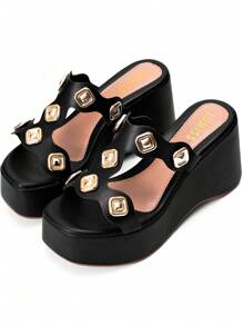 Women's Wedge Sandal Comfortable Studded Lumiss Clogs - màu đen - Xem 4
