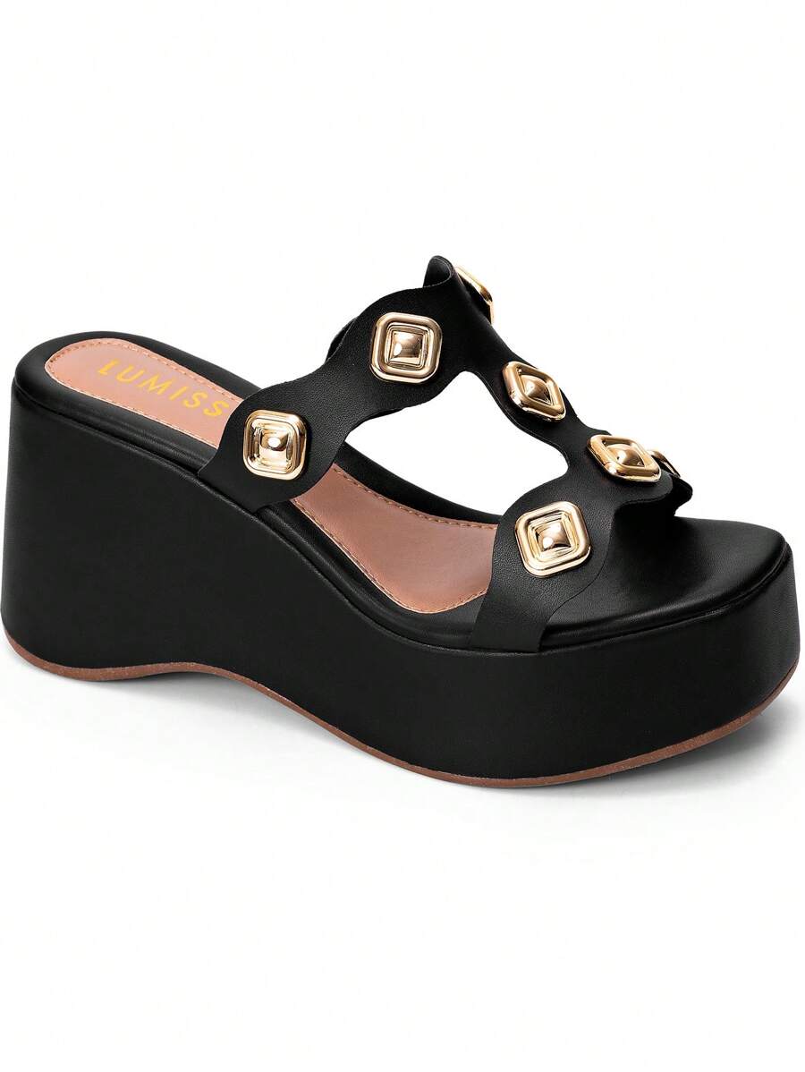 Women's Wedge Sandal Comfortable Studded Lumiss Clogs - màu đen - Xem 1