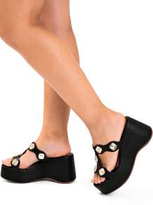 Women's Wedge Sandal Comfortable Studded Lumiss Clogs - màu đen - Xem 6