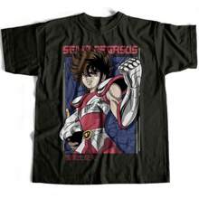 Basic T-Shirt Seiya CDZ Knights Of The Zodiac Japanese Anime Manga Otaku Geek Nerd Shirt Blouse Unisex Male Female 100% Cotton Top Premium Streetwear New Release Fast Shipping Various Colors!! Plus Size - 黑色 - 查看 1