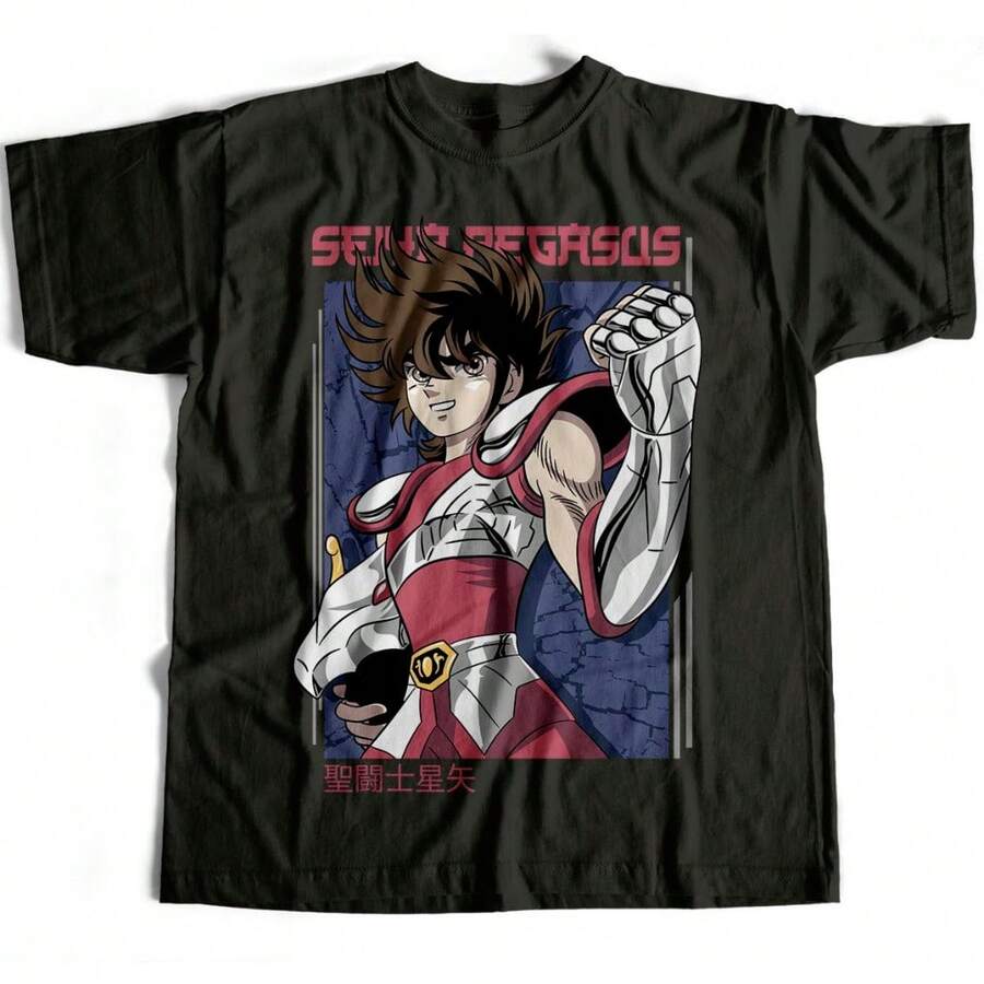 Basic T-Shirt Seiya CDZ Knights Of The Zodiac Japanese Anime Manga Otaku Geek Nerd Shirt Blouse Unisex Male Female 100% Cotton Top Premium Streetwear New Release Fast Shipping Various Colors!! Plus Size - 黑色 - 查看 1