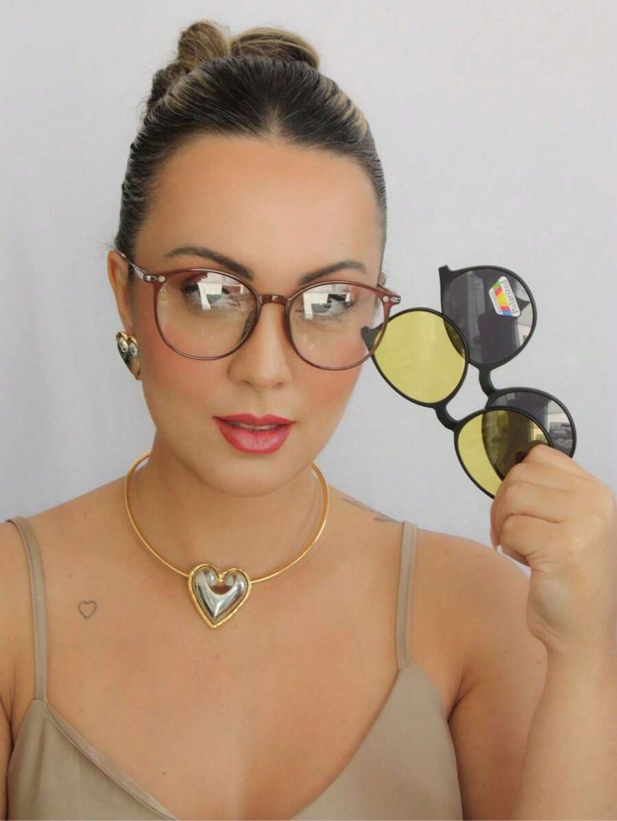 AMIA TR Clip On 2 In 1 Prescription Glasses Frame With Polarized Lens And Magnetic Fastener MOD 2387A - Rỉ Nâu - Xem 1