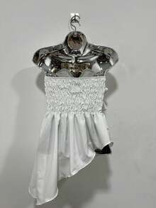 Blouse Style Crop Top With Asymmetrical Flower Detail - White - View 2
