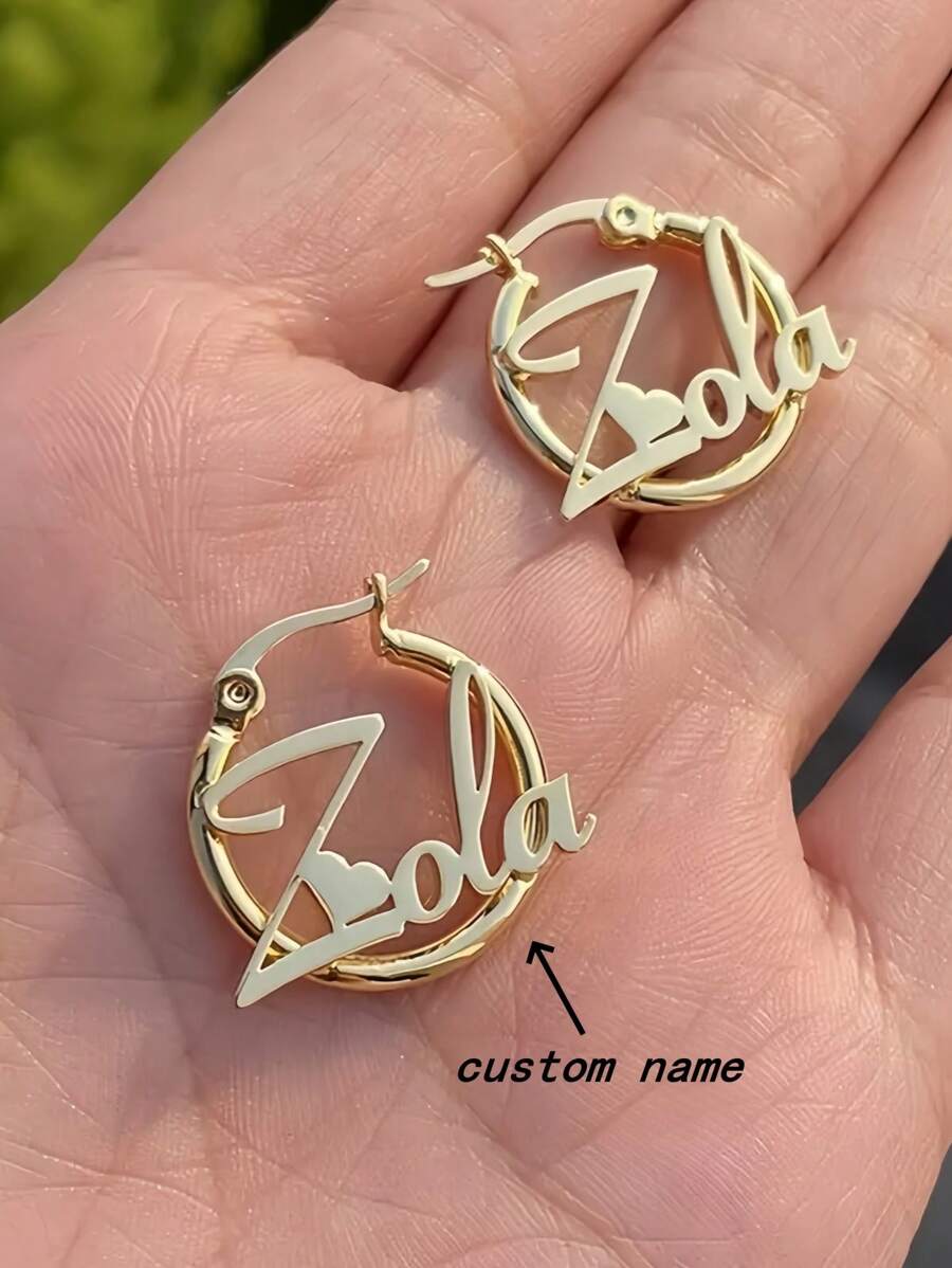 Pendientes de aro con nombre personalizados de acero inoxidable, diseño elegante en forma de corazón personalizado, regalo de joyería de moda para ella, aros con nombre de estilo bohemio vintage y lindo, perfectos para bodas y el Día de San Valentín