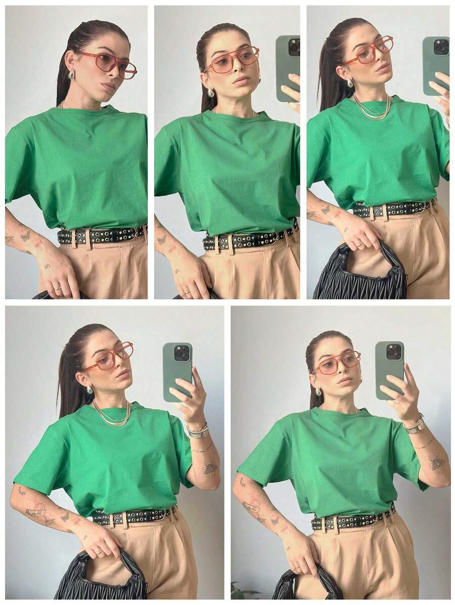 Kit 5 T-Shirts T-Shirt Women's Plain Basic Simple Shirt Women's Casual Blouse Short Sleeve Round Neck Modern - Xem 1