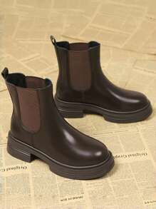 2024 New Spring/Autumn Women Chelsea Boots, Super Thick Sole Skinny Short Boots, Leather Women Shoes