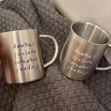Taza de doble capa retro de acero inoxidable 304, estilo nórdico minimalista coreano, taza de enjuague con letra de moda para parejas en el hogar