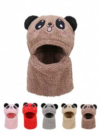 1 件儿童熊图案保暖内衬连帽帽