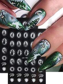 Miếng dán móng nghệ thuật Giáng sinh, Thiết kế sơn phun hình cây thông Noel hình bông tuyết trắng, Miếng dán móng tay họa tiết kẹo mút hình người đàn ông bánh gừng kiểu Pháp dành cho phụ nữ và trẻ em gái tự dán hoặc làm móng tại tiệm làm móng - trắng - Xem 2