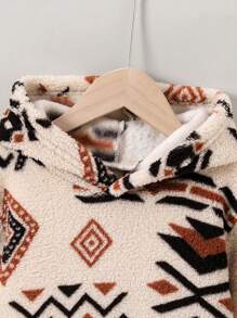 Young Boy Geometric Flocked Long Sleeve Thickened Fleece Hooded Sweatshirt, Casual Outdoor, Shopping, Suitable For Winter - Nhiều màu - Xem 3