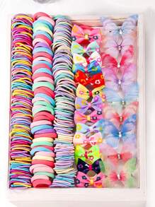 VBOOR 266 pièces Elastiques à cheveux papillon arc-en-ciel, ensemble cadeau d'accessoires pour cheveux à pinces papillon de couleurs bonbon douces pour filles