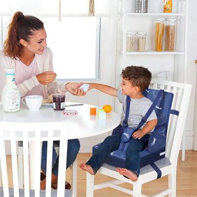 LILIIN Rialzo per sedia per bambini Cuscino per sedile portatile per bambini con cintura di sic urezza regolabile Seggiolino per bambini antiscivolo Lavabile per la casa in viaggio, Grigio/Blu