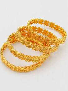 1pc Stacked 24K Gold Plated Heart & Four Leaf Clover Openable Bracelet, Popular Dubai & Europe Style, For Summer Wedding Season