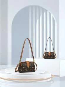 时尚复古轻便多功能奢华印花单肩包，适合女士/女孩、办公室、商务旅行、通勤、郊游、手提包、斜挎手机钱包 - 彩色 - 查看 3