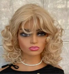 16in/40cm Blonde Wigs For Women With Bangs Synthetic Hair Women Wigs Natural Blonde Curly Wavy  For Women Daily Party Wig - Linen Gold - View 2