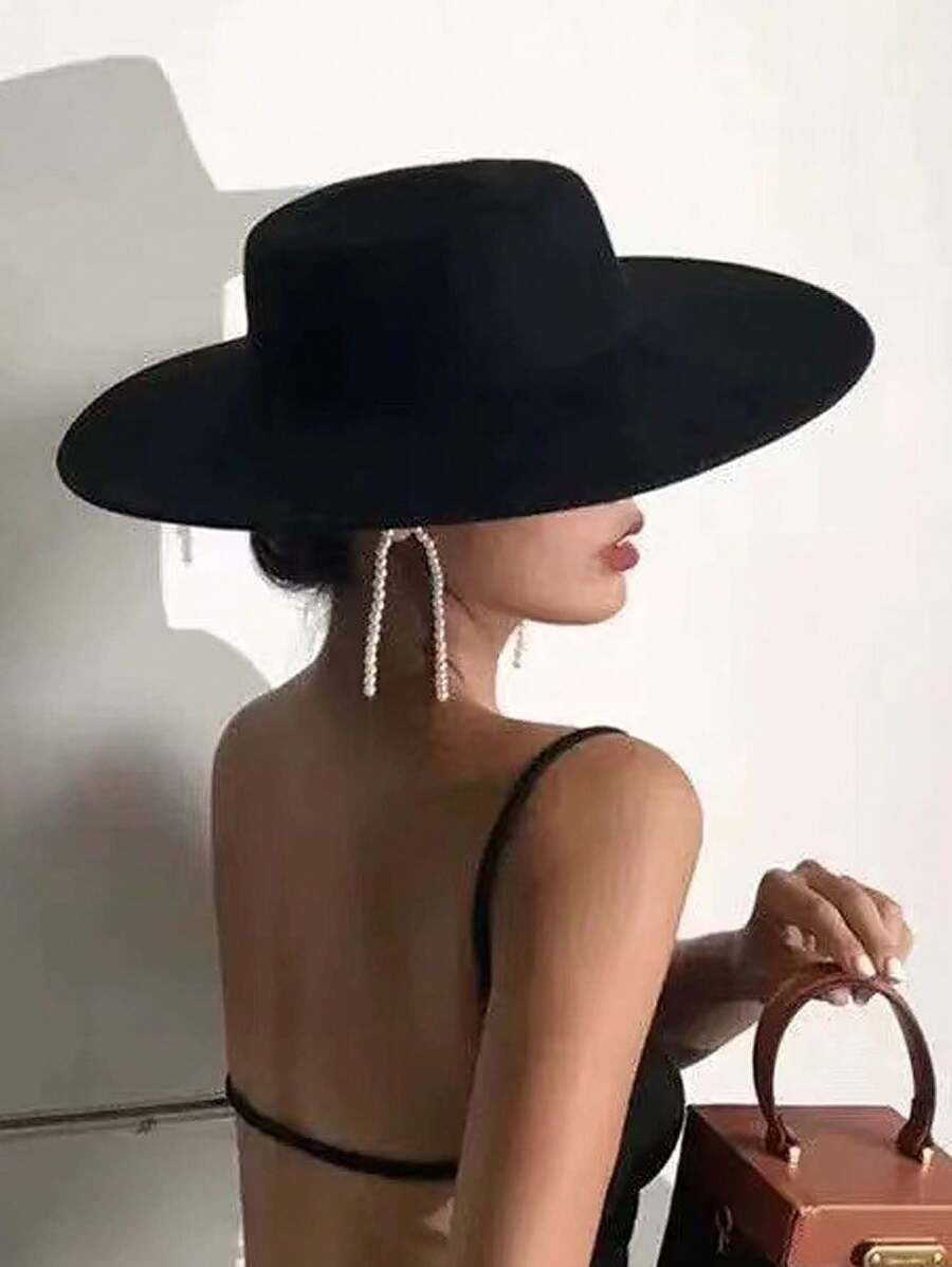 1 件男女通用宽边复古英伦风格平顶毡帽，适合所有季节，男女休闲时尚软呢帽，适合派对和活动