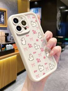 1个兔子、蝴蝶结和花朵图案防指纹哑光金色砂岩手机壳，兼容苹果/三星/红米/Infinix/vivo，国际版，非国内版 - 米色 - 查看 4