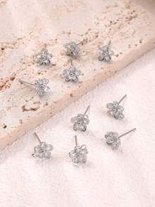 10pcs/Set Cubic Zirconia Flower Design DIY Earrings Base Valentines - Gold - View 2