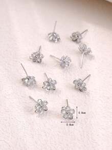 10pcs/Set Cubic Zirconia Flower Design DIY Earrings Base Valentines - Gold - View 4