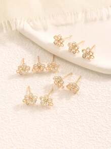 10pcs/Set Cubic Zirconia Flower Design DIY Earrings Base Valentines - Gold - View 5