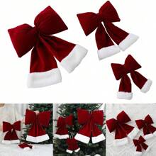 1 件天鹅绒蝴蝶结装饰 - 随机尺寸 [S、M、L] 带 1 根悬挂绳，圣诞花环，圣诞饰品，圣诞礼物，适用于家庭、墙壁、窗户、门廊、室内/室外装饰，红色浆果蝴蝶结壁挂