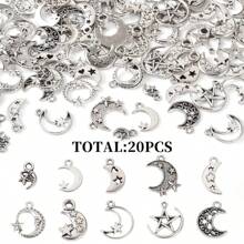 20/50 PCS Charms style lune Lune en argent antique avec pendentifs en alliage étoile pour DIY collier bracelet boucle d'oreille bijoux (mélangé au hasard)