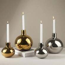 圣诞装饰艺术烛台 - 独特而引人注目的艺术烛台，金色/银色球形烛台，金色陶瓷烛台，适合桌面中心装饰，稳定的现代装饰烛台，适合家庭、派对、婚礼、圣诞装饰 - 彩色 - 查看 1