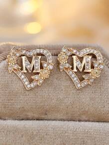 Tsnamer 1 对心形首字母耳钉，适合女孩女士，心形雕刻 26 个字母 A-Z 个性化名字花耳环，适合日常情人节母亲节珠宝生日礼物情人节、妈妈、母亲、母亲节、礼物 - 耳環 - 查看 1