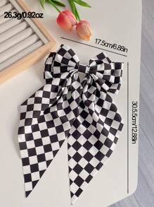 1pc Kids' Black & White Checkerboard Spring Clip Bow Hairclip Checkerboard Big Bowknot Hair Accessory