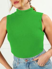 K&K FASHION High Neck Tank Top With Cutouts - 綠色 - 查看 4