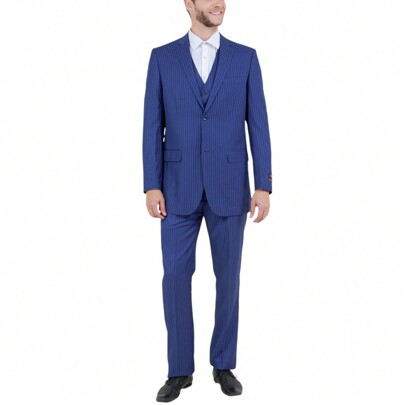 Mens Modern Fit Notch Lapel Pin-Stripe Three Piece Suit With Matching Vest  Trousers
