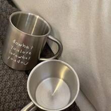 Taza de doble capa retro de acero inoxidable 304, estilo nórdico minimalista coreano, taza de enjuague con letra de moda para parejas en el hogar