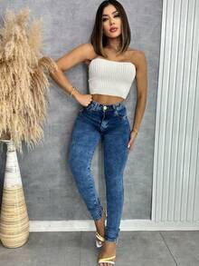 Women Jeans - 淺色水洗藍 - 查看 4