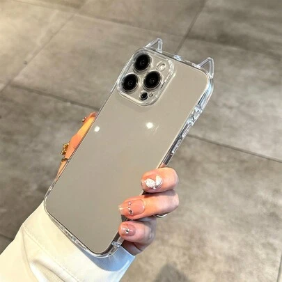 동물 귀 모양의 부드러운 TPU 패션 폰 케이스 1개 투명 고양이 귀 폰 케이스, 1.5mm 두께의 부드러운 TPU 에어백 낙하 방지 케이스 (스트랩 구멍 포함), 아이폰 17/17 Pro/17 Pro Max/ Air/16/16 Pro/16 Plus/16 Pro Max/15 Pro Max/11/12/13/14/15 Plus/15 Pro/14 Pro/13 Pro 생일 선물 봄과 호환
