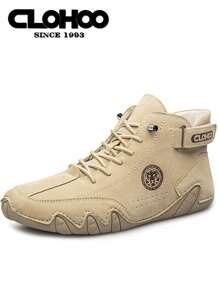 CLOHOO CLOHOO Brand Handmade Stitched 8-Eyelet Men's Ankle Boots, Men's High-Top Leather Motorcycle Boots