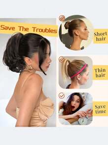 Elegant Claw Clip Ponytail - Short Curly Wavy Look, Synthetic Hair Extensions For Daily Chic, Easy-To Attach Hair Accessory For AlI Occasions - Black - View 6