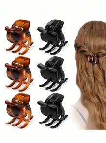 6pcs Women's Small 2.5cm Hair Claw, Suitable For Bun Hairstyles, Bangs Design, Strong Grip Multi-Function Clips Hair Jaw Clip Hair Clamps Hair Clutch Hair Catcher Clip, Claw Clip Fall Winter Hair Clip Hair Accessories For Women For Vacation Outfits Woman - Black+Brown - View 1