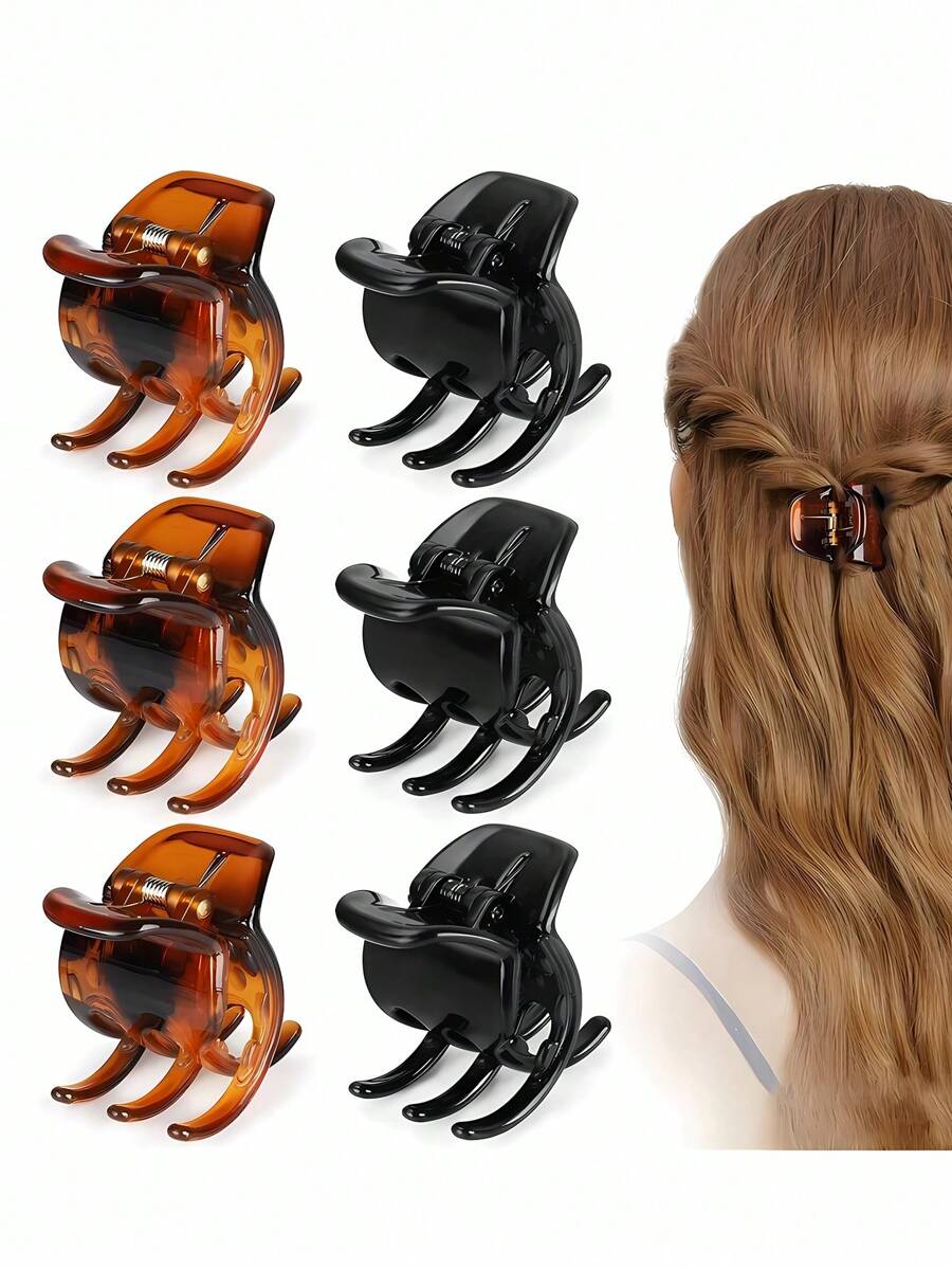 6pcs Women's Small 2.5cm Hair Claw, Suitable For Bun Hairstyles, Bangs Design, Strong Grip Multi-Function Clips Hair Jaw Clip Hair Clamps Hair Clutch Hair Catcher Clip, Claw Clip Fall Winter Hair Clip Hair Accessories For Women For Vacation Outfits Woman - Black+Brown - View 1