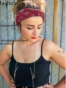 1入組波西米亞復古洋紋瑜伽運動女士頭帶，彈性吸汗髮帶